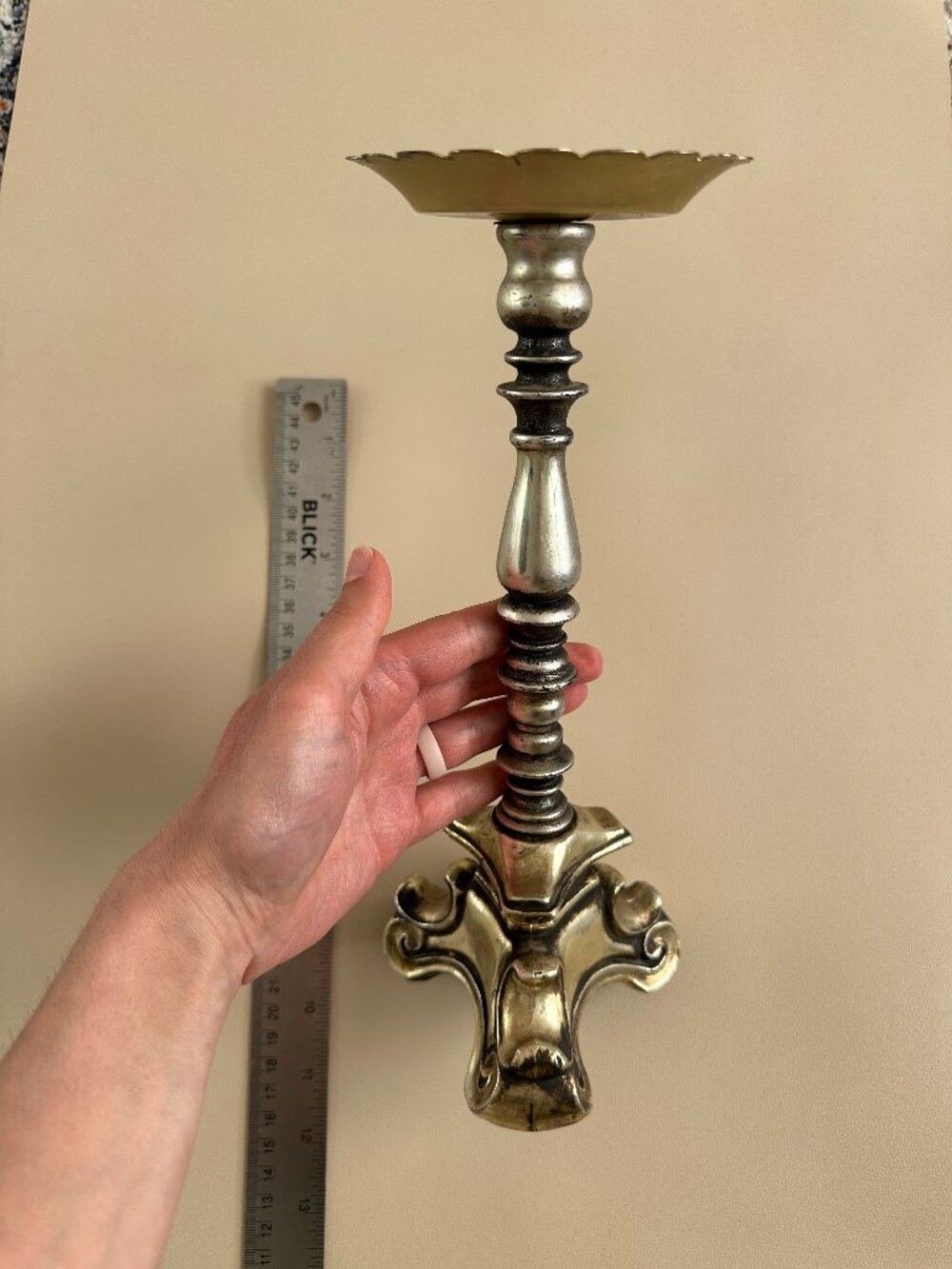 Vintage Gilded Metal Candle Stick Holder Rubel & Co 1960s Scalloped Edges Baroqu